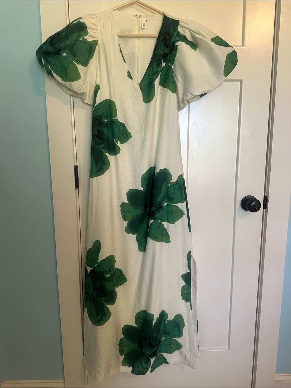 Glam White Maxi Dress with Bold Green Floral Print